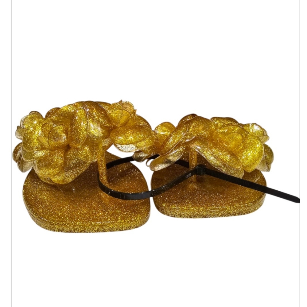 JEFFREY CAMPBELL Fleuris JellyFlip Flop In Gold Glitter SZ-8 NWT - Picture 7 of 9